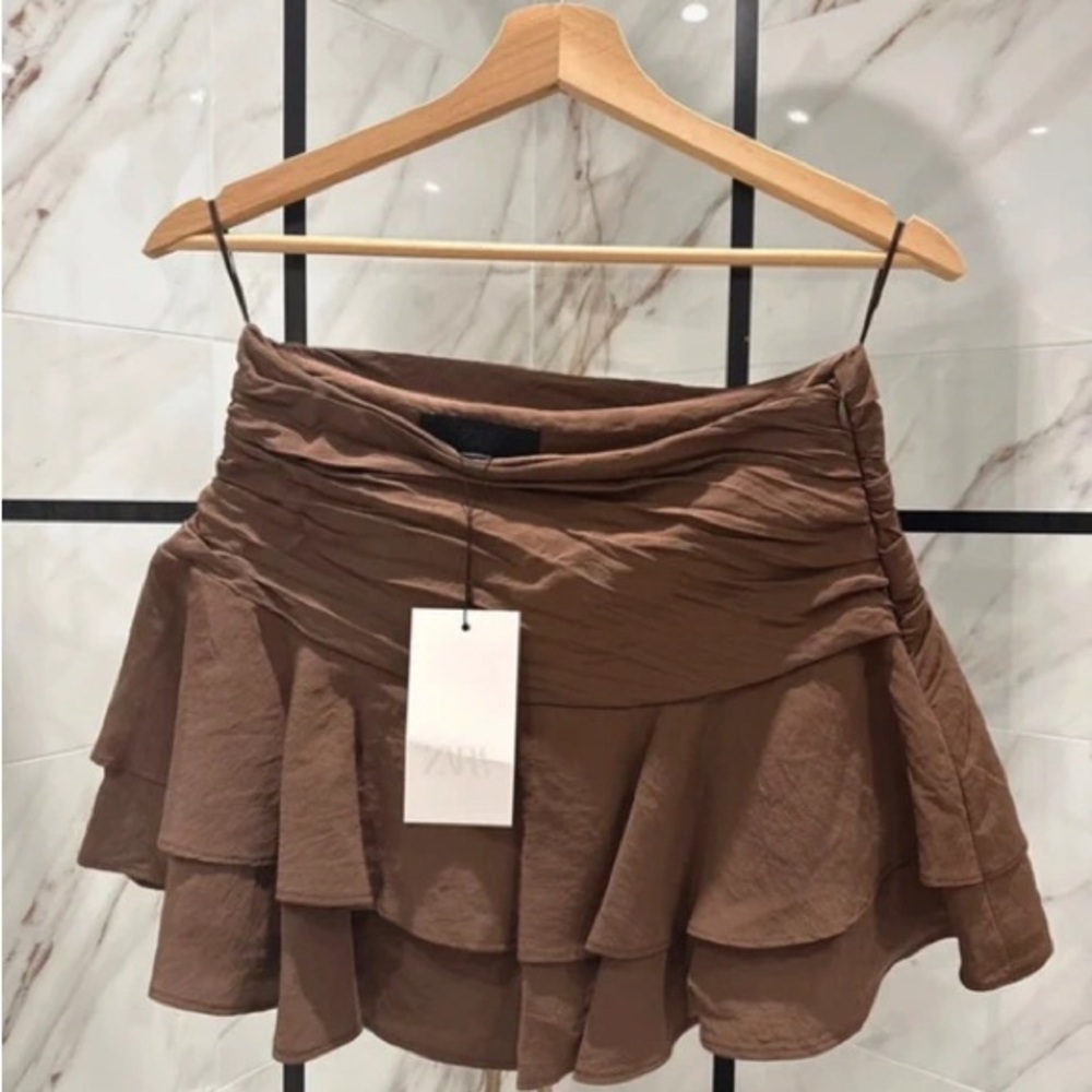 Zara Chocolate Brown Ruffled Mini Skirt